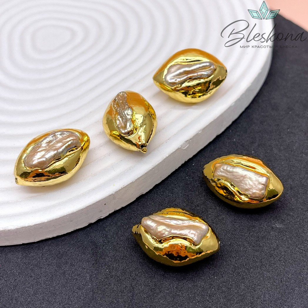 26*12 мм Цвет золото, Бусина  Жемчуг зауженный овал 