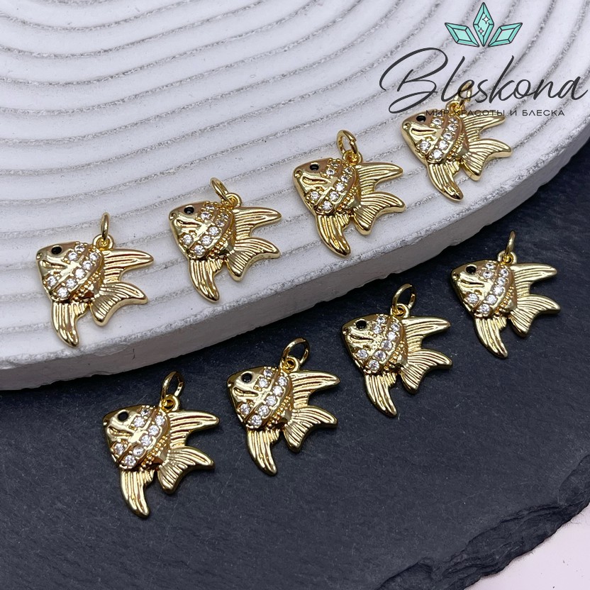 16,5*17 мм Цвет золото, Подвеска рыбка с цирконами