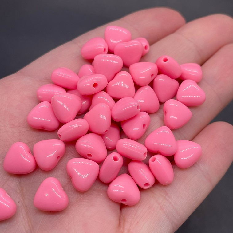 9 мм, Бусина сердце, цвет ярко-розовый уп.10 гр