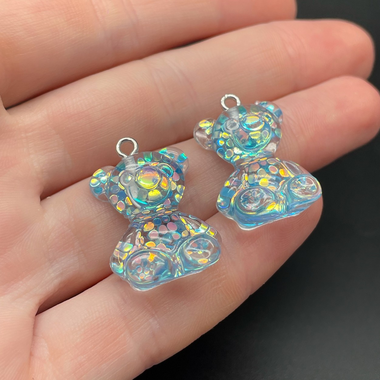 17,5*25мм, Цвет серебро, Подвеска Мишка прозрачно-  голубой блестки