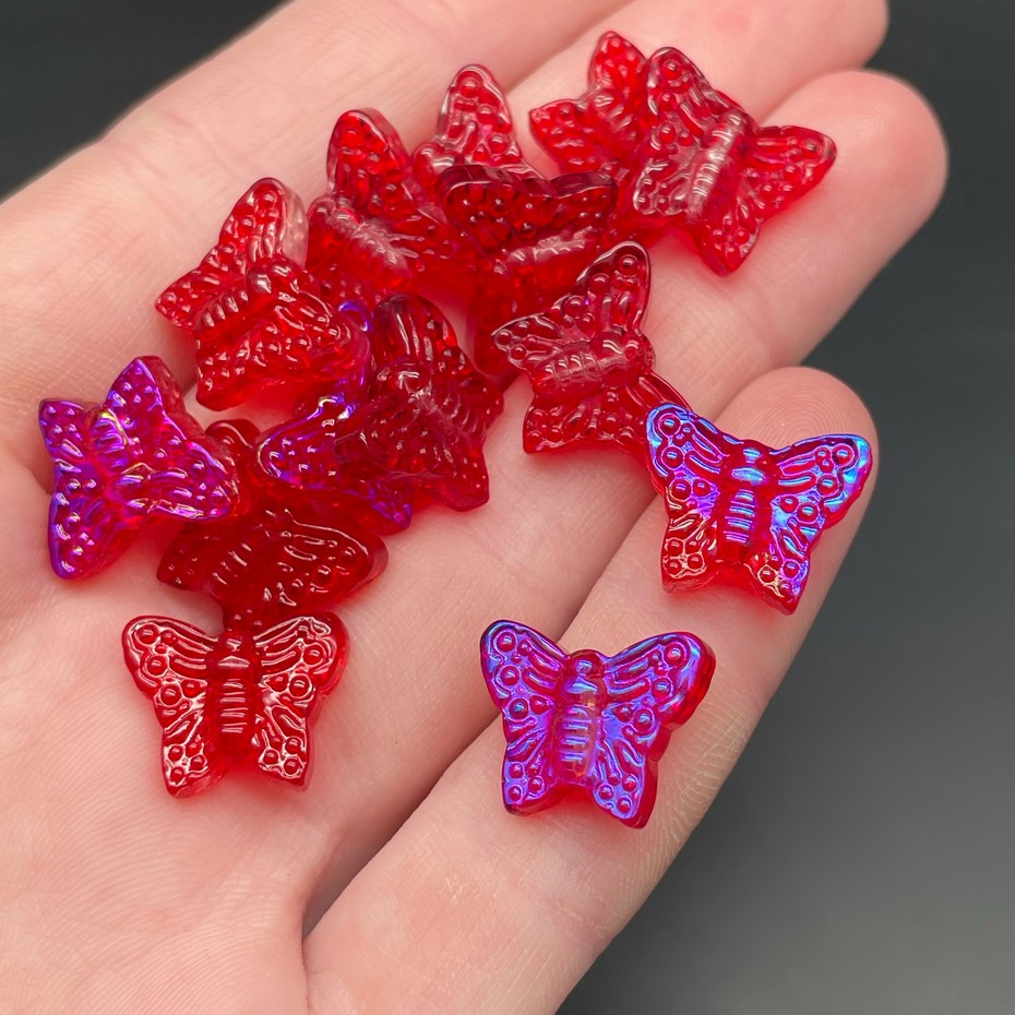 12*15 мм, Бусина Бабочка бордо с синим переливом