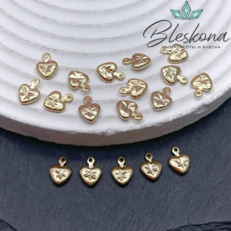 8,8*6,5 мм Цвет золото, Подвеска Сердце мини цветок