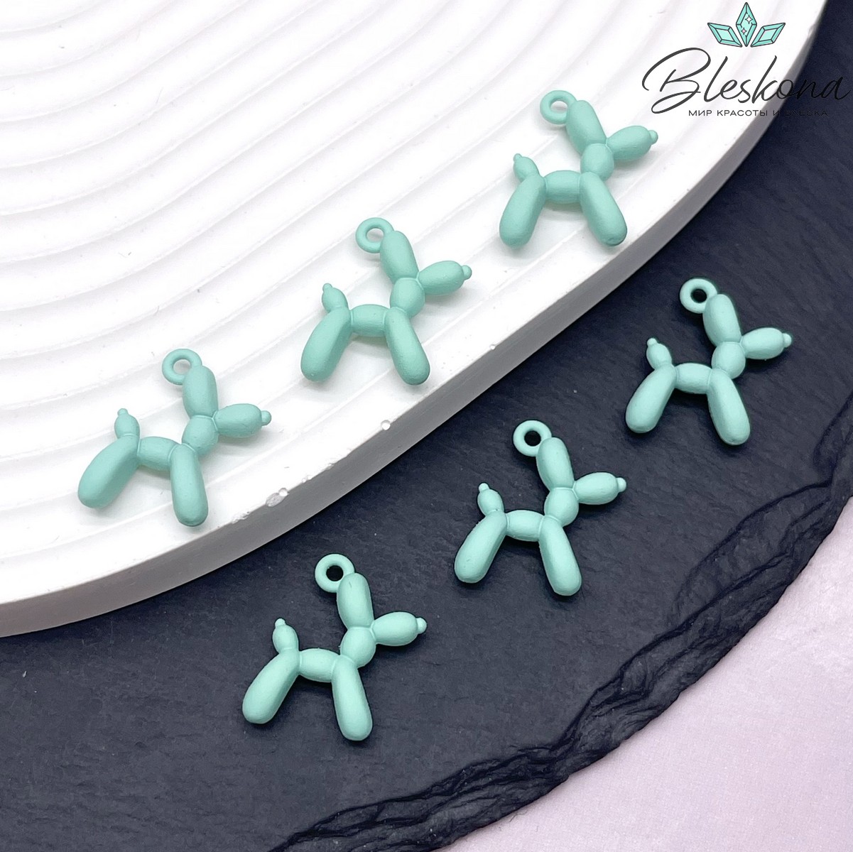 14*18 мм, Подвеска пудель светло-зеленая эмаль матовая