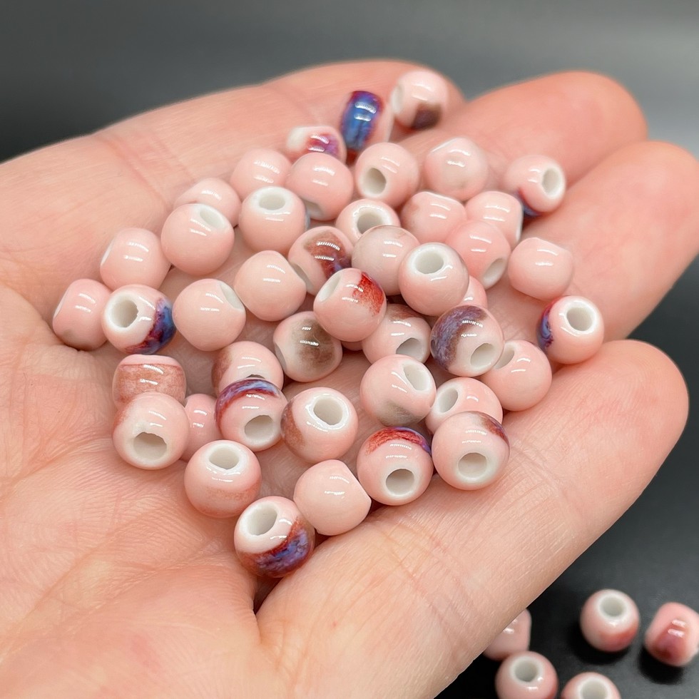 6,5 мм Бусина шар, керамика  цвет розовый рисунок 