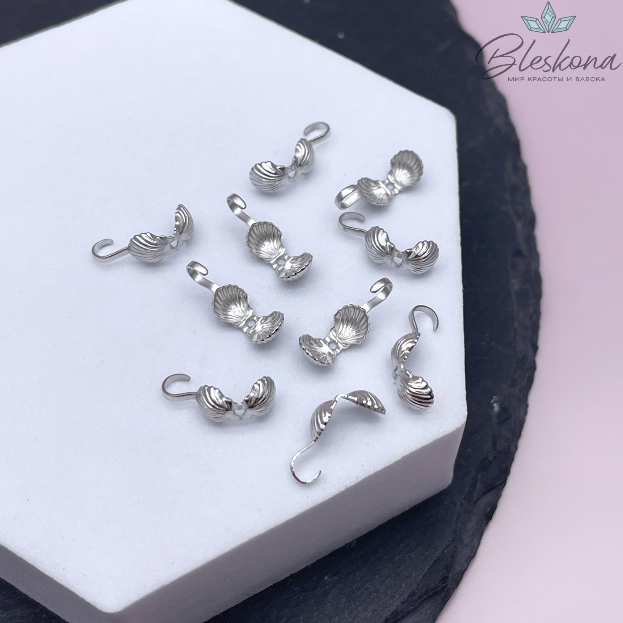 11*5 мм Цвет серебро, Каллоты ракушка уп. 10 шт.