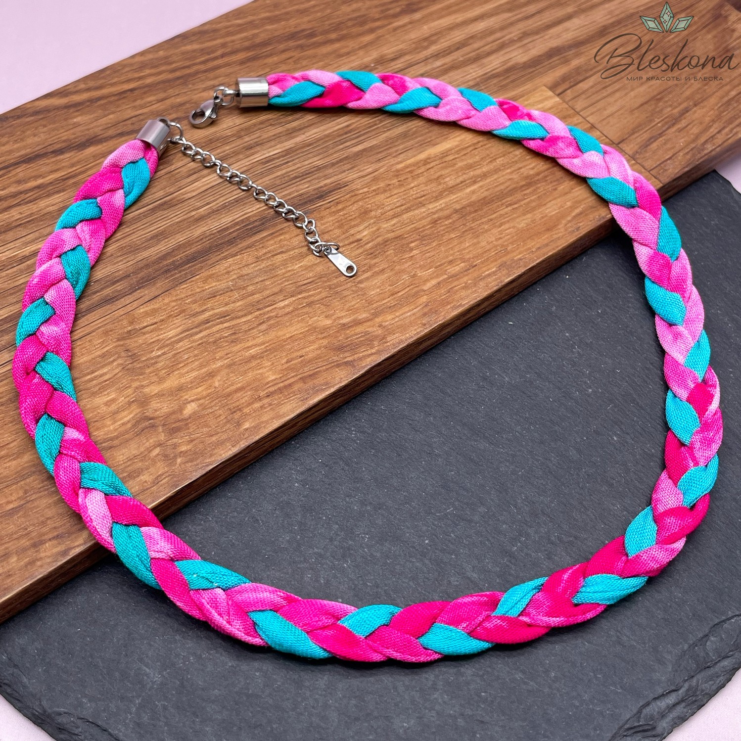 Шнурок косичка под кулон цвет микс №3, серебро 40 см