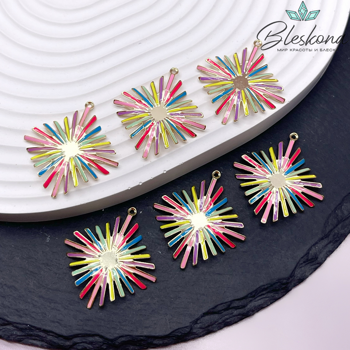 31*29 мм Цвет золото, Подвеска ромб лучики цветная эмаль