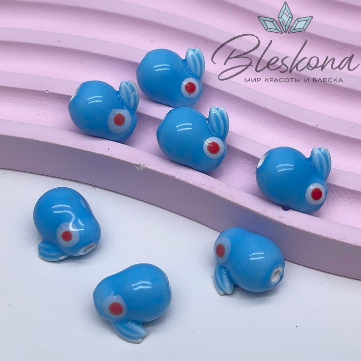 13 мм Керамика бусина кролик ярко-голубой