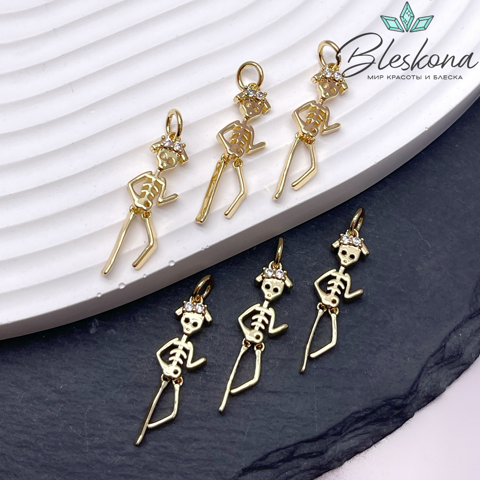 25*8 мм Цвет золото, Подвеска Девочка скелет с цирконами