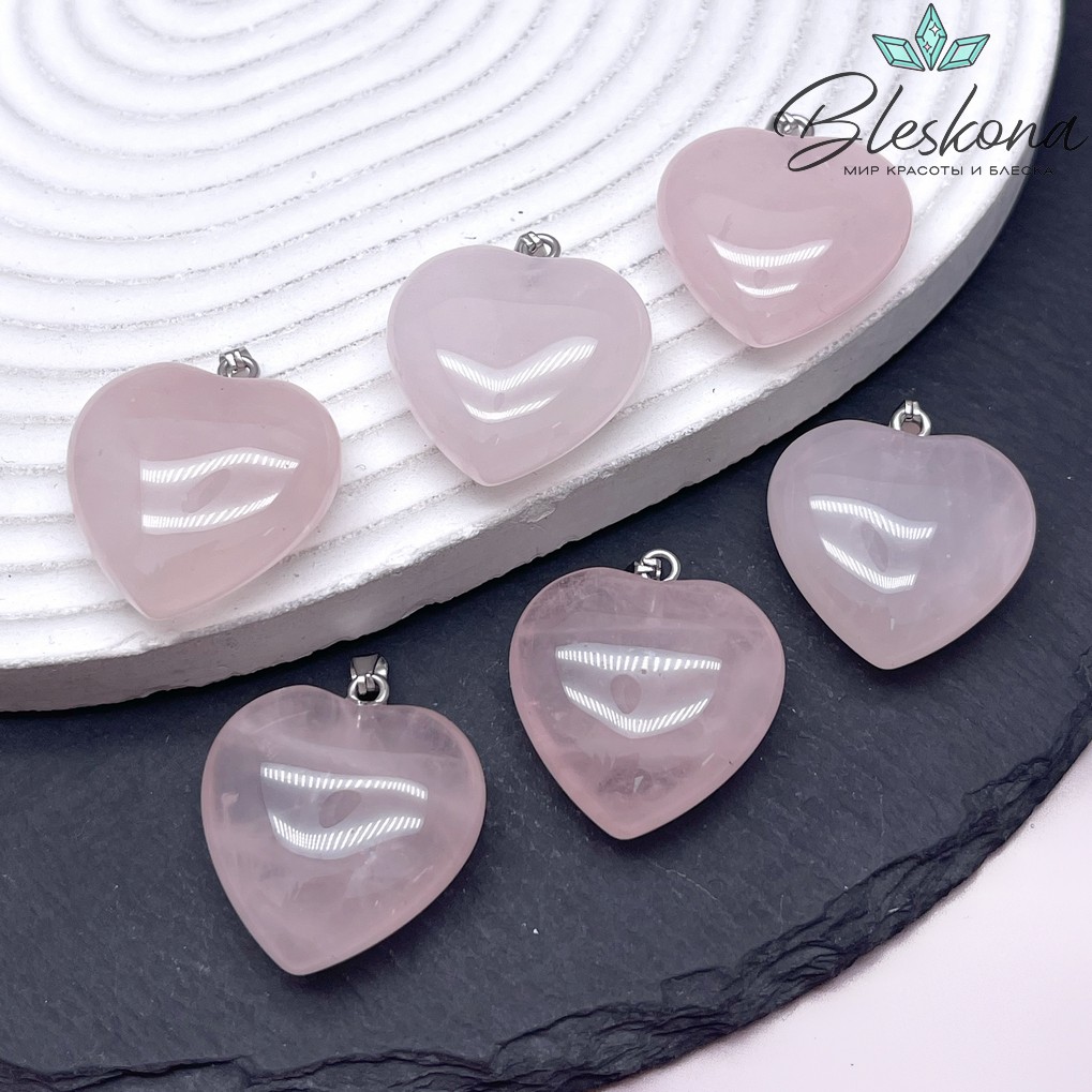27*25 мм Цвет серебро, Подвеска Сердце пухлое Розовый кварц
