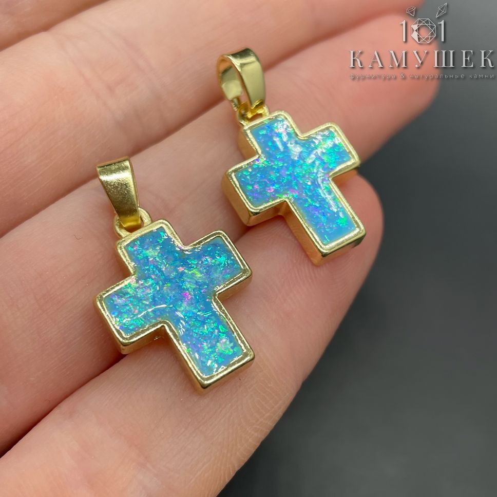 13,5*19мм, Цвет золото, Подвеска Крест голубой