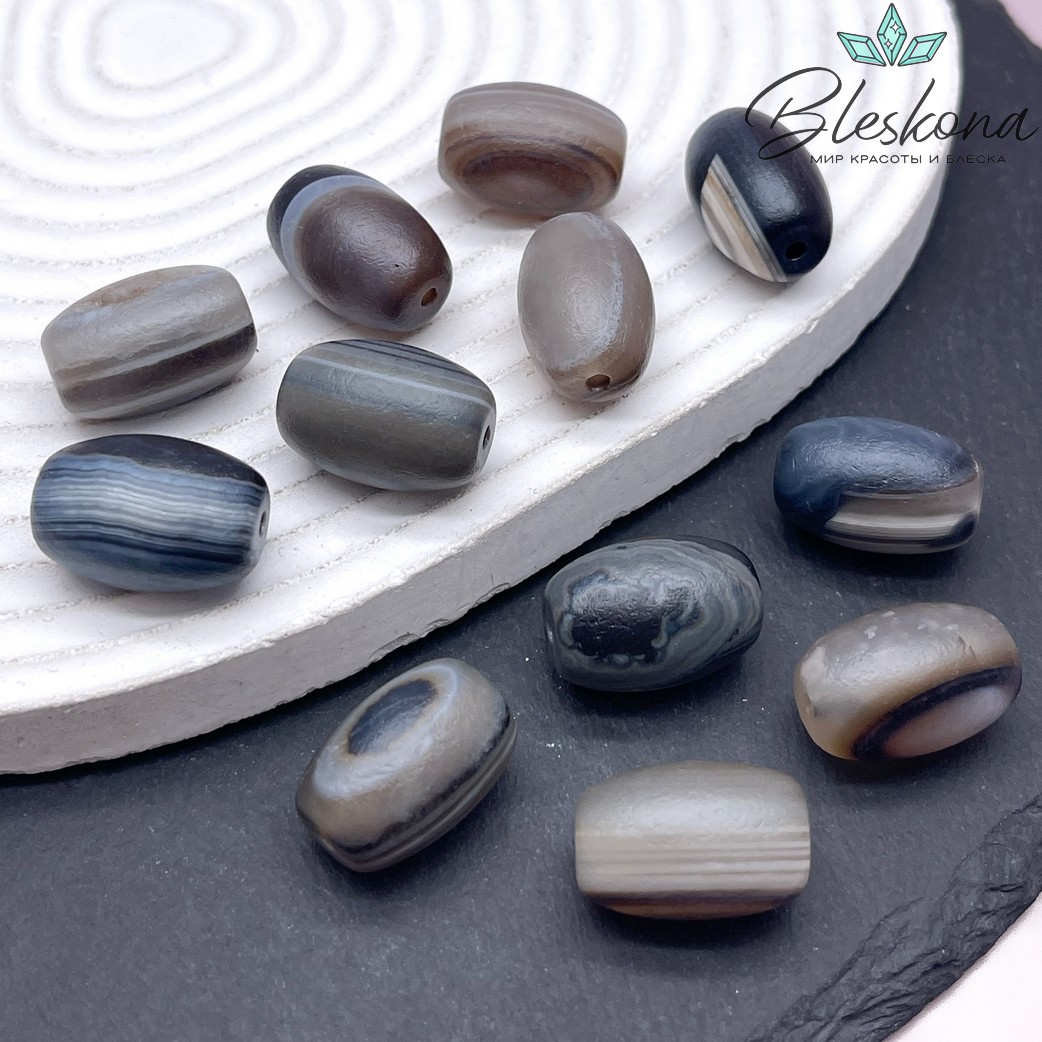 Дзи природная серая из агата в термической обработке 19*13 мм 