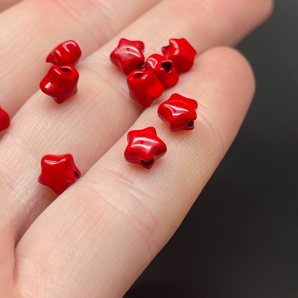 6 мм , Бусина звезда красная эмаль уп.10шт №1