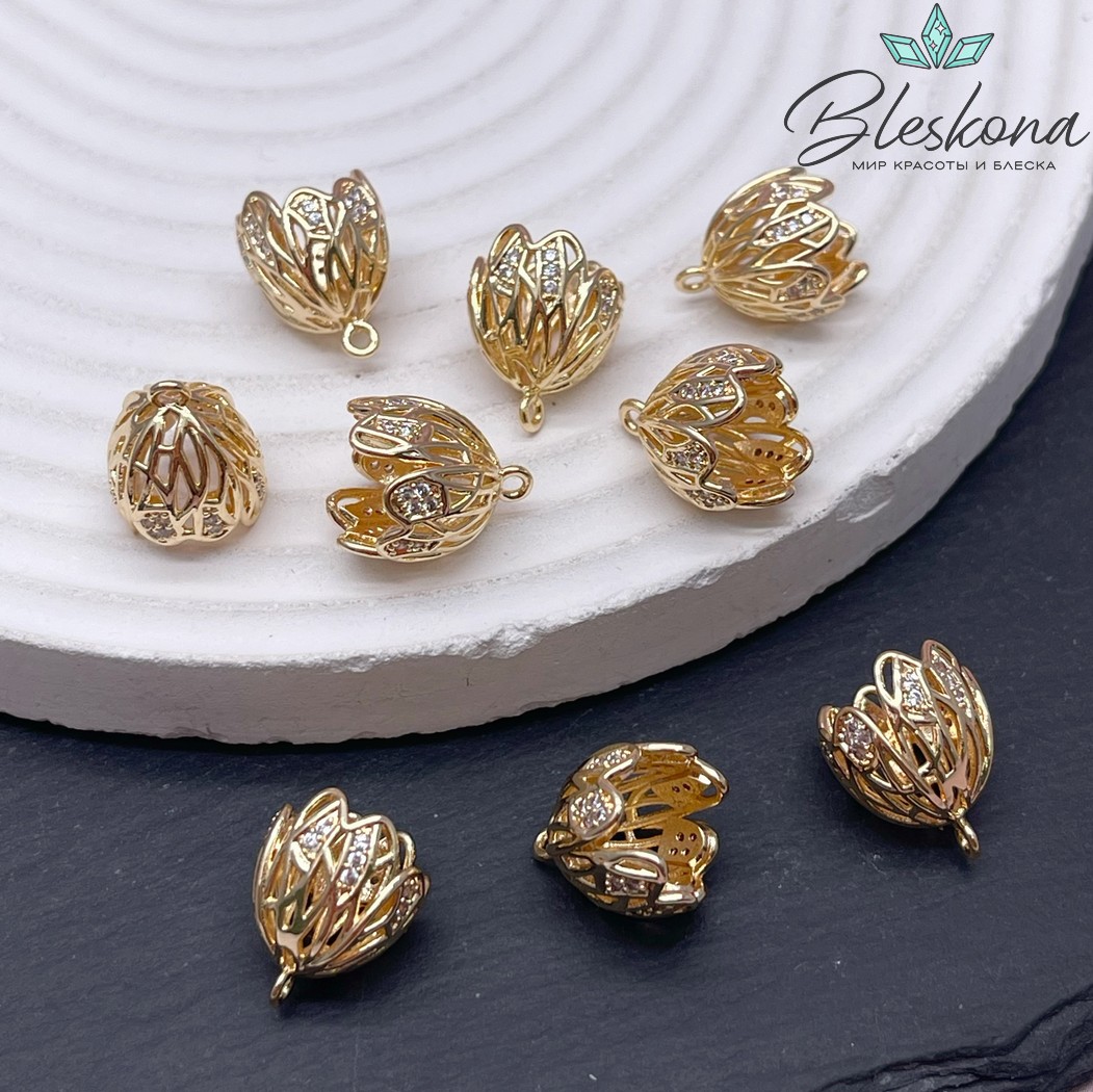 14,5*12 мм Цвет золото, Концевик цветочек цирконы 