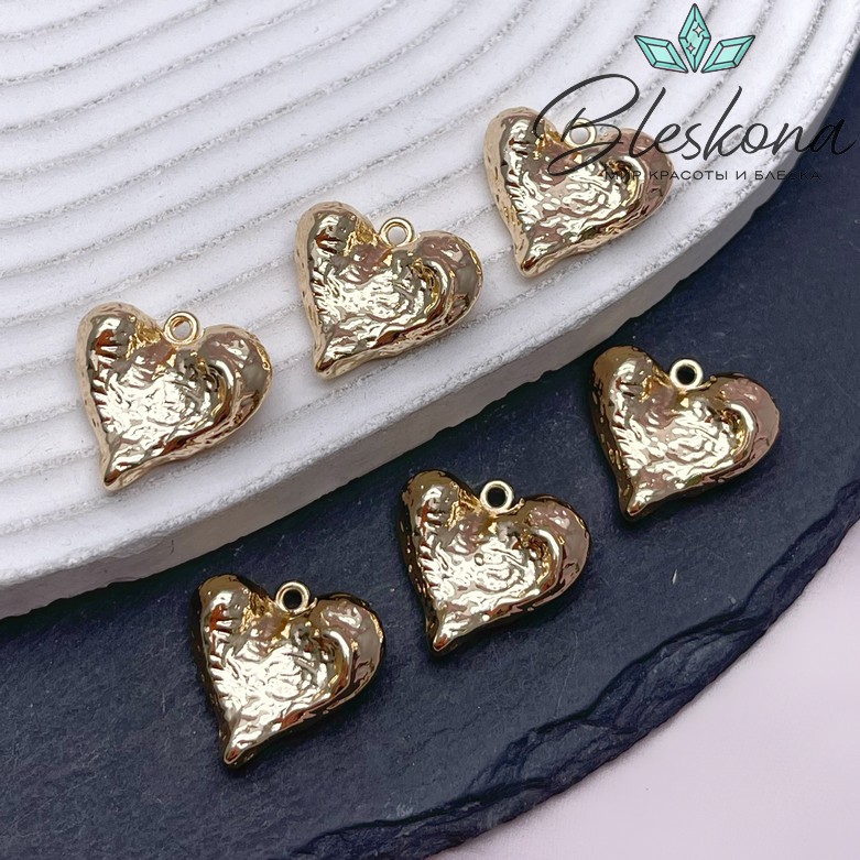18*18,4мм Цвет золото, Подвеска Сердце мятое кривое
