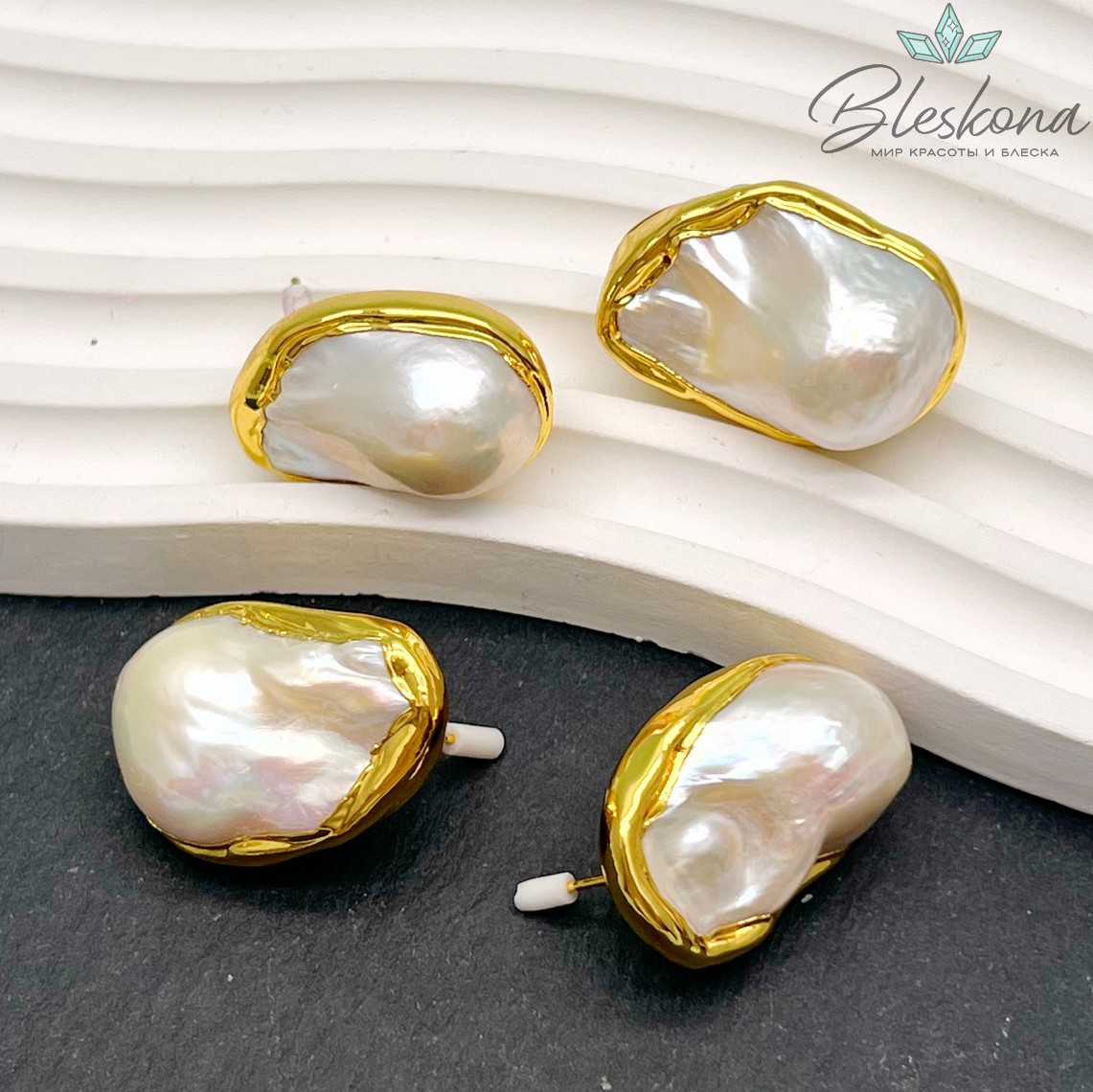 29*20 мм Цвет золото, Пусеты с жемчугом