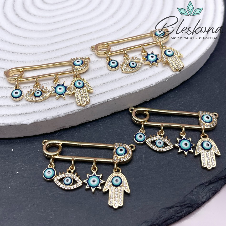 40*28 мм Цвет золото, Коннектор булавка глаз и рука Фатимы №1