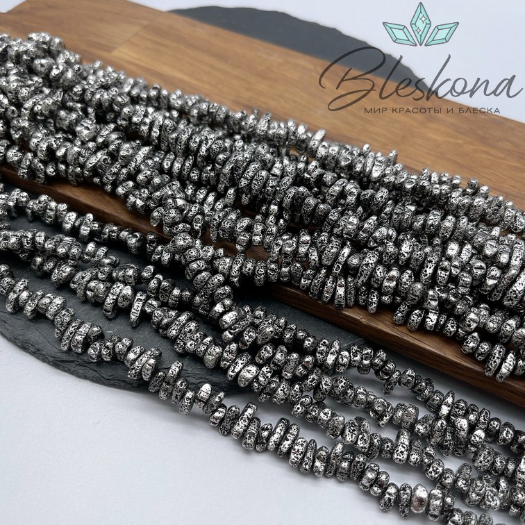 5-9 мм Гематин сколы шлифованные, цвет темное серебро, имитация