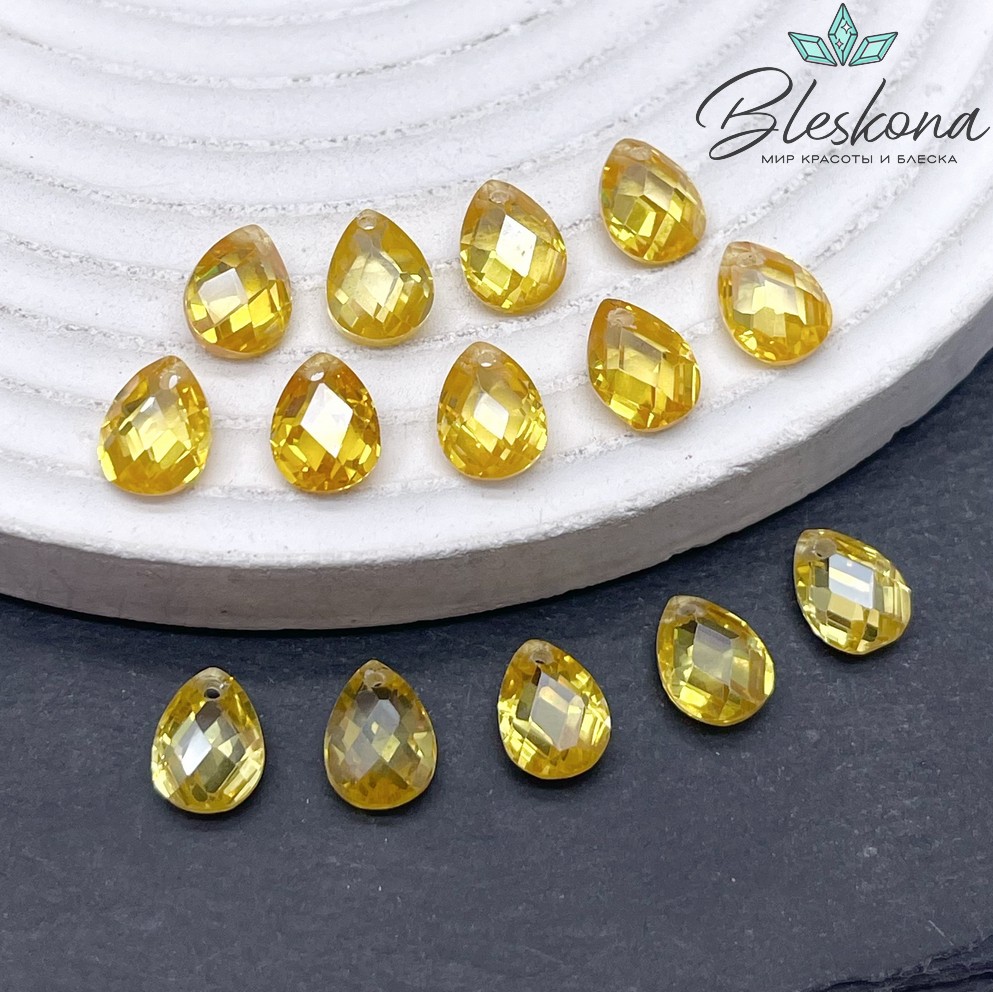 9*6 мм, Подвеска Циркон капля темно-желтая (кубический цирконий, фианит) 