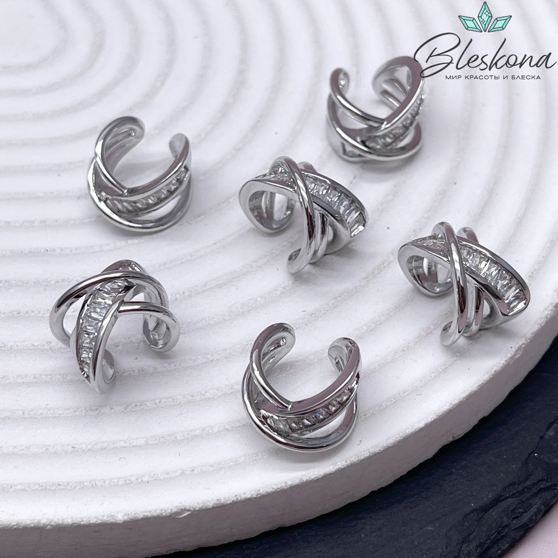 14*10,5 мм Цвет серебро, Кафф цирконы