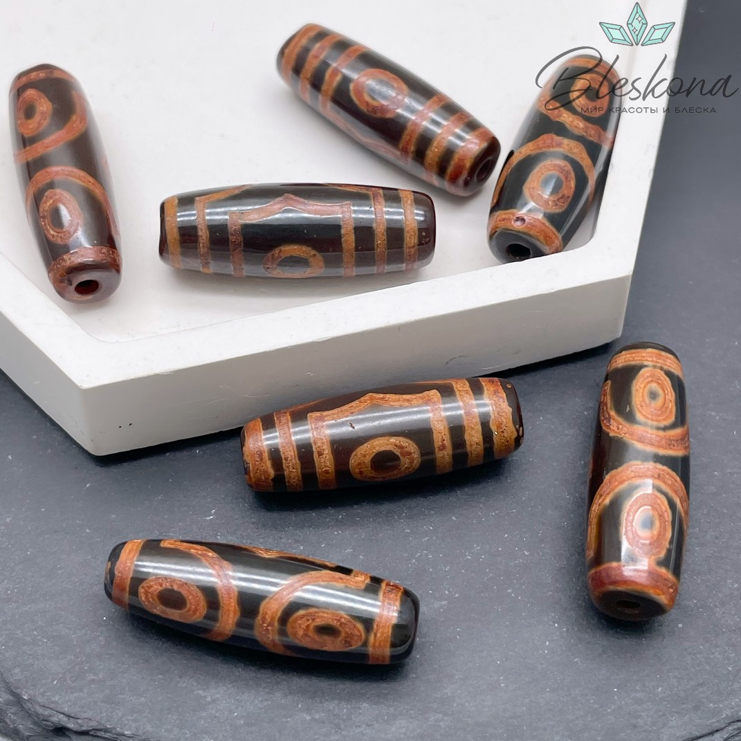 Бусина Дзи 3 глаза черно-коричневый бочонок 30*11 мм