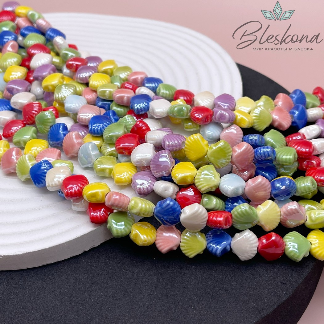 11,5*9,5 мм Бусина ракушка, керамика цвет микс