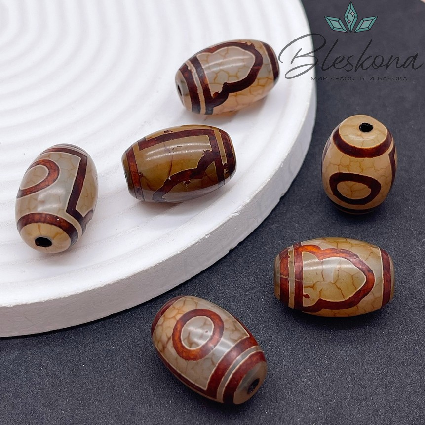 Бусина Дзи 1 глаз и гора серо-коричневый бочонок 22*15 мм