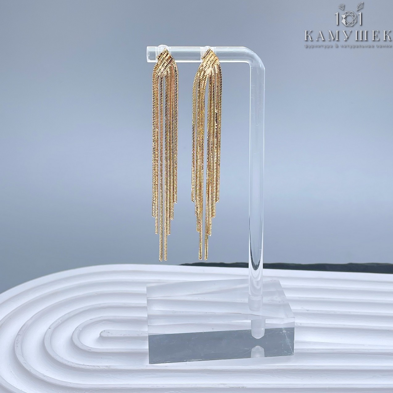 Пусеты шторки, цвет золото 70*8,5 мм