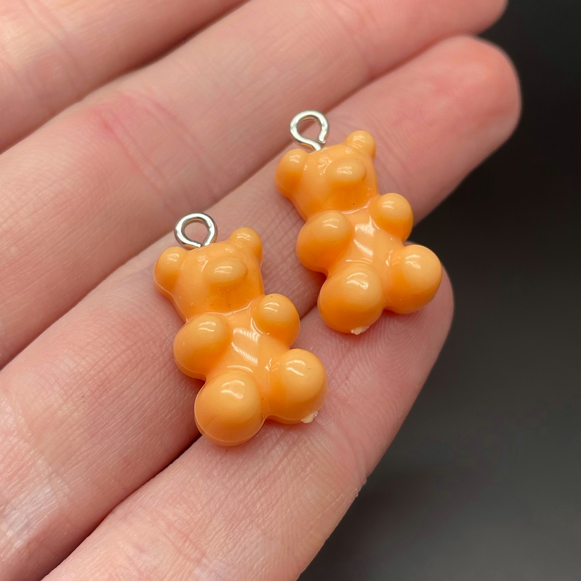 12*21,5мм, Цвет серебро, Подвеска Мишка бледно-оранжевый    