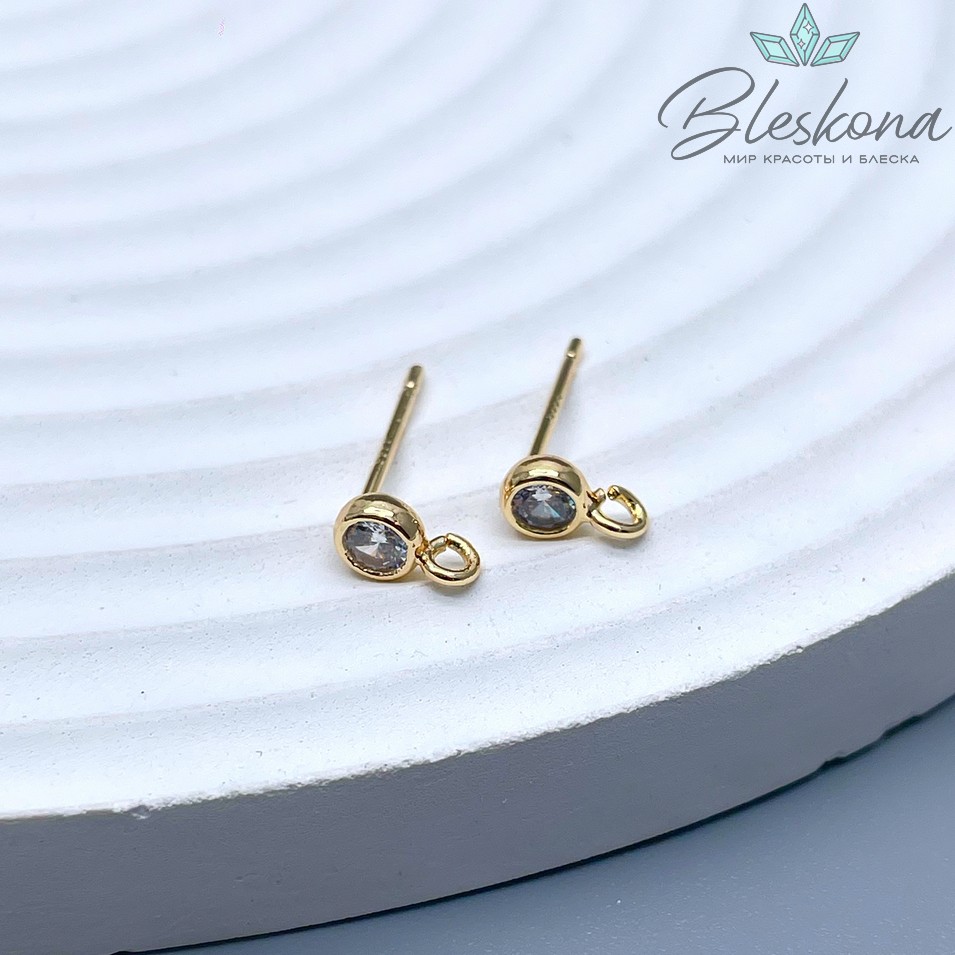 4 мм Цвет золото, Пусеты круг циркон