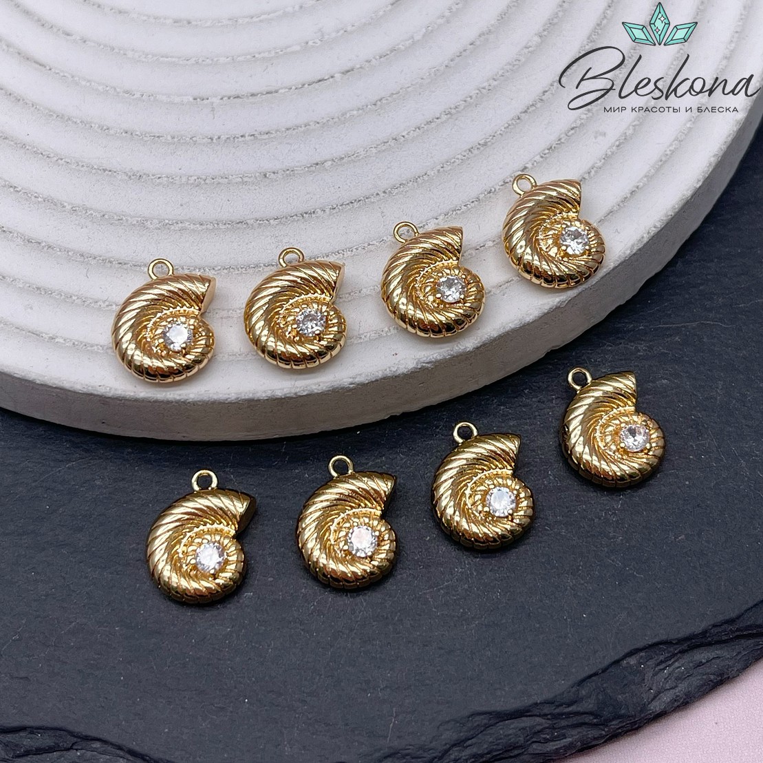 14*10,5 мм Цвет золото, Подвеска ракушка улитка циркон 