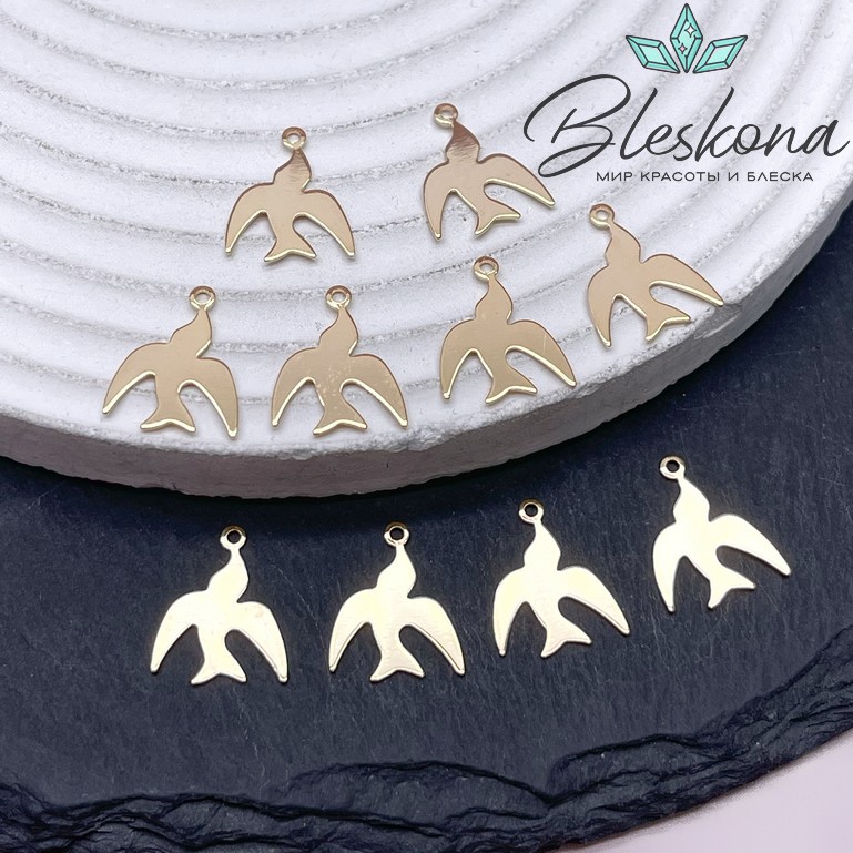 14*11,5 мм Цвет золото, Подвеска Ласточка гладкая