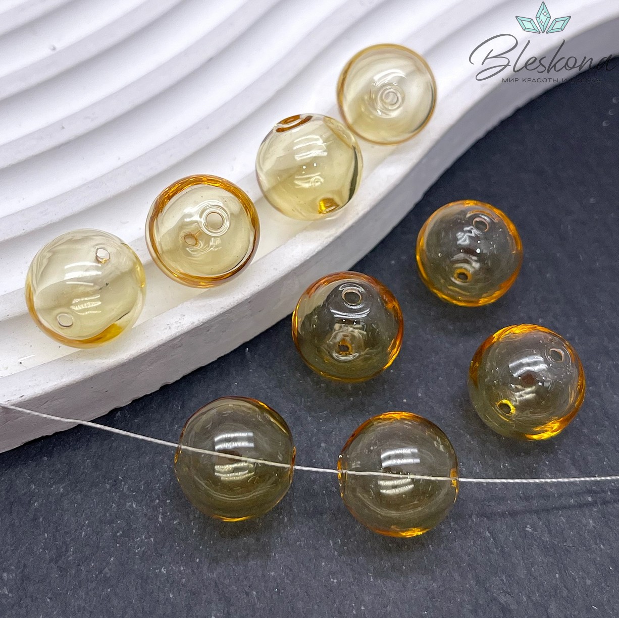 12 мм Бусина шар стекло желтое
