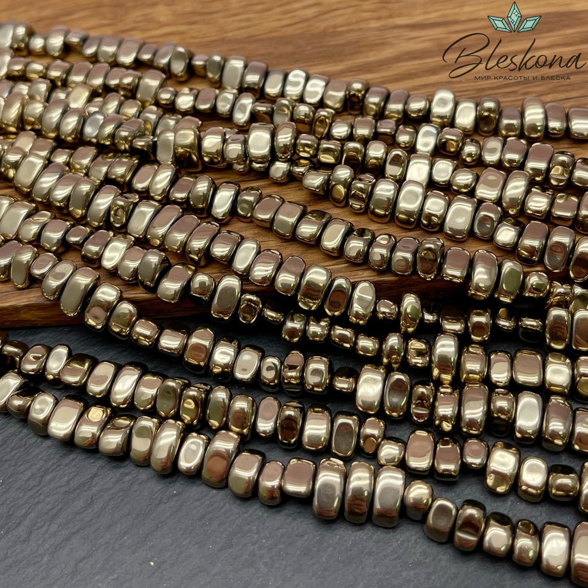 6,5-9 мм Гематин сколы шлифованные, темное золото №1