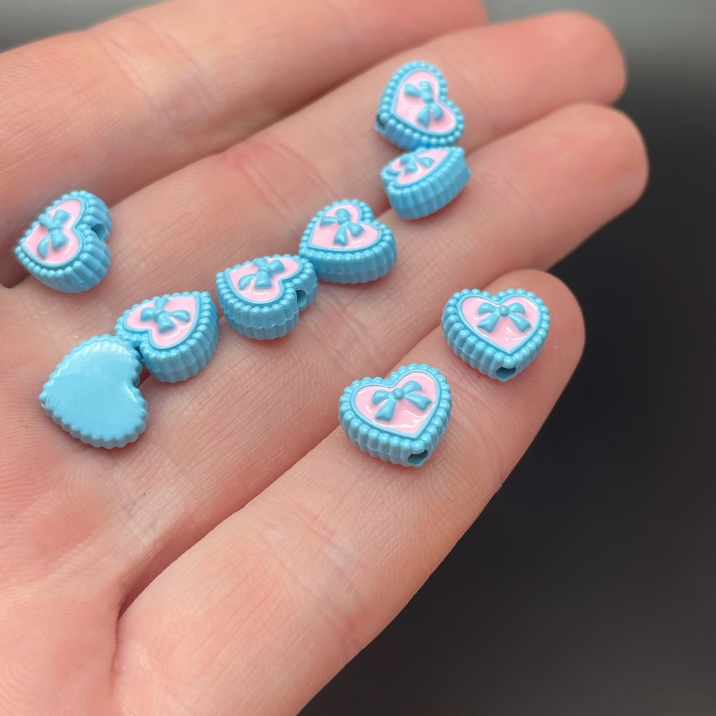 9*10 мм , Бусина сердце бант голубая эмаль уп.10шт
