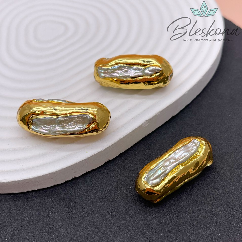 36*15 мм Цвет золото, Бусина  Жемчуг  овал 