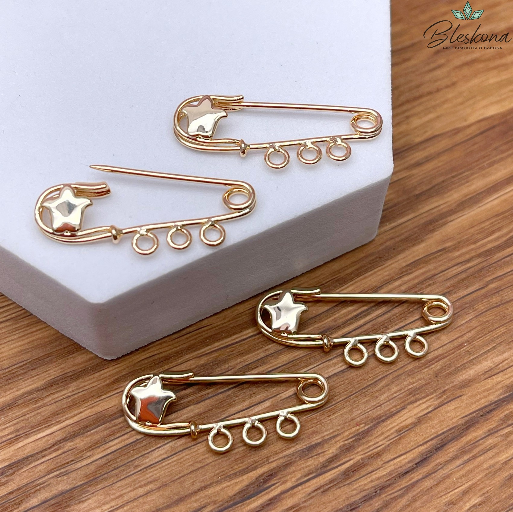 3 см Цвет золото, Основа булавка 3 кольца тюльпан Этно 