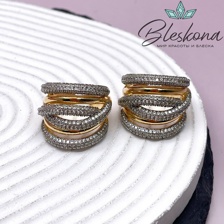 25 мм Цвет биколор, Кольцо безразмерное многослойное с цирконами