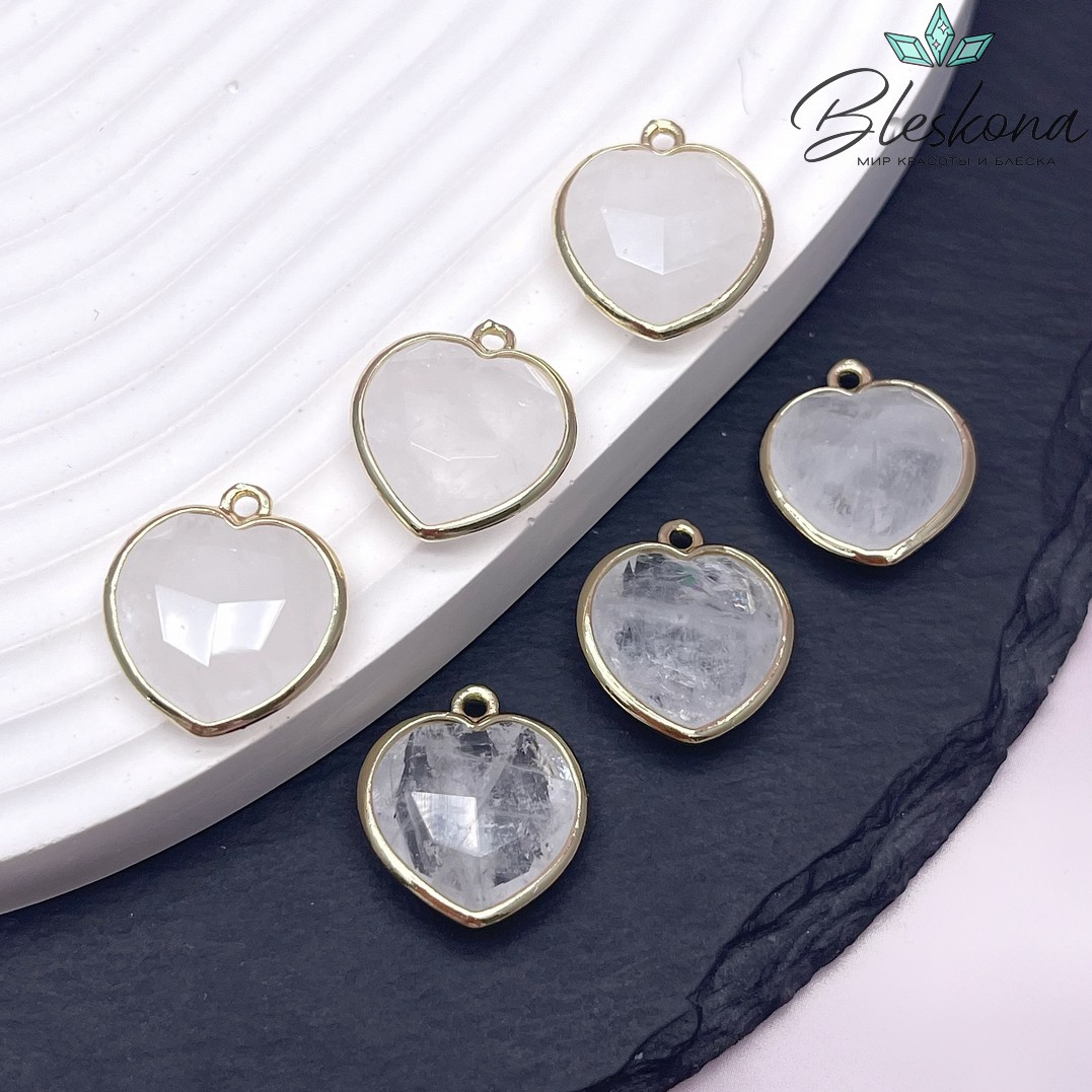 16,3*18,7мм,Цвет золото,Подвеска Сердце Горный хрусталь огранка