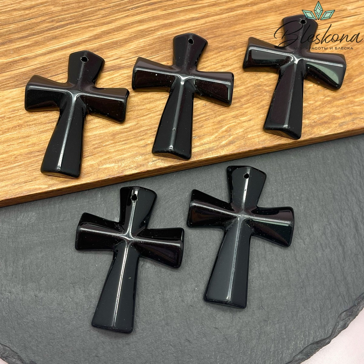 Подвеска крест Обсидиан 47*36 мм