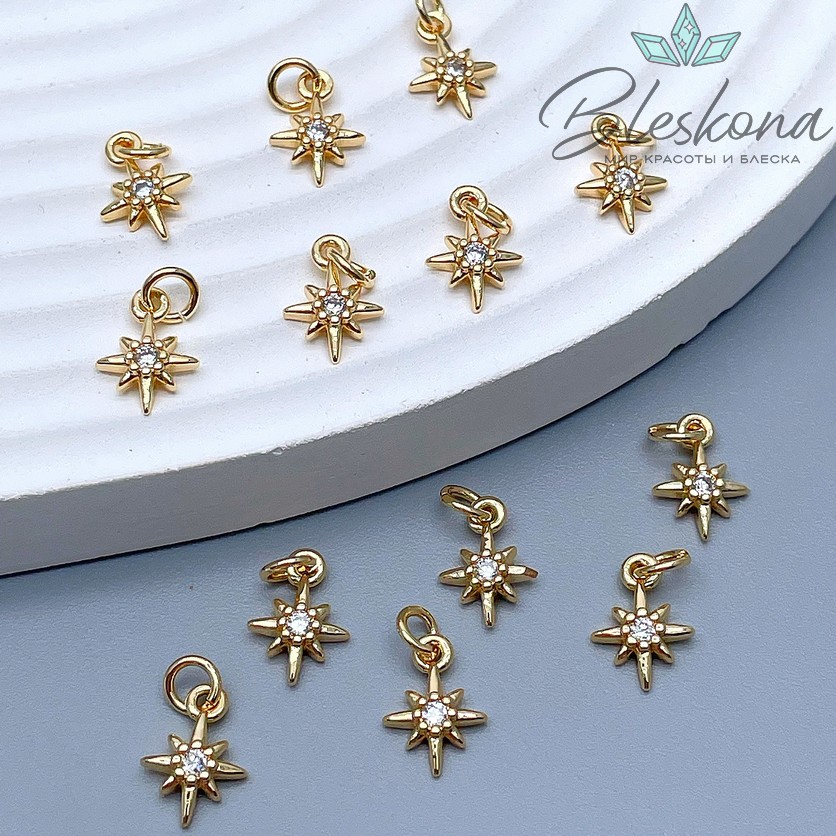 9,7*7 мм Цвет золото, Подвеска Северная звезда мини циркон 