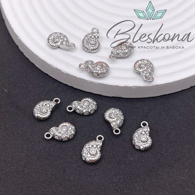 14,5*9 мм Цвет серебро, Подвеска ракушка улитка цирконы