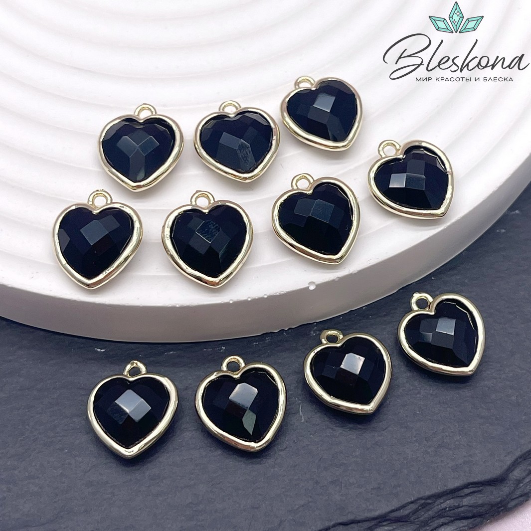 12*13мм,Цвет золото,Подвеска Сердце черный агат огранка