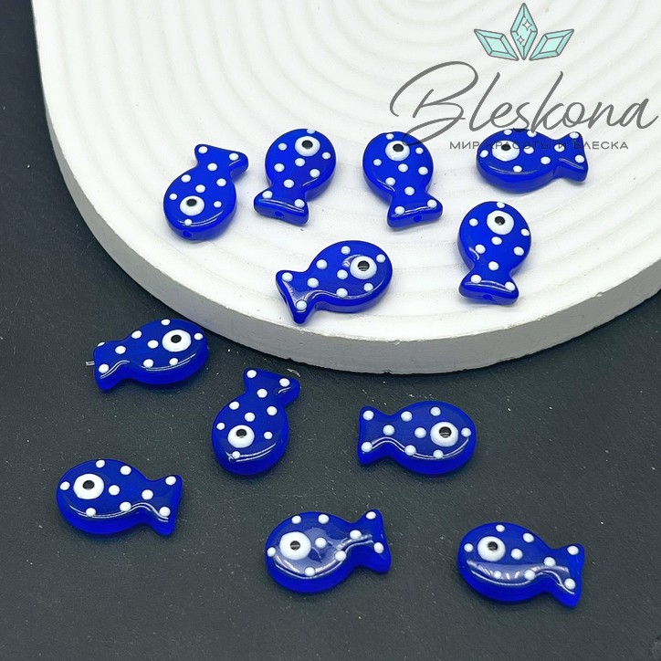 20*12 мм  Бусина рыбка темно- синяя