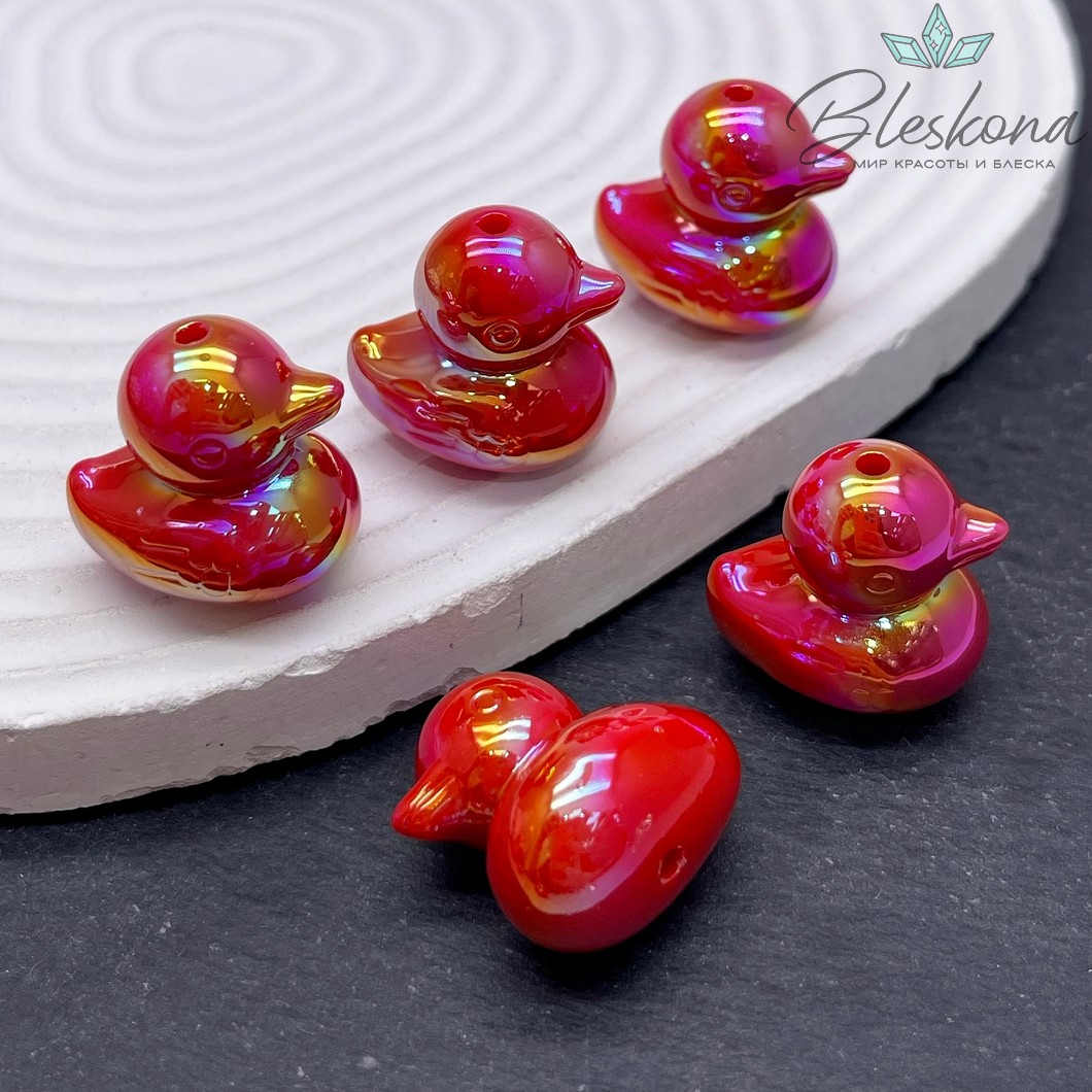22*21 мм Бусина Уточка красная с переливом