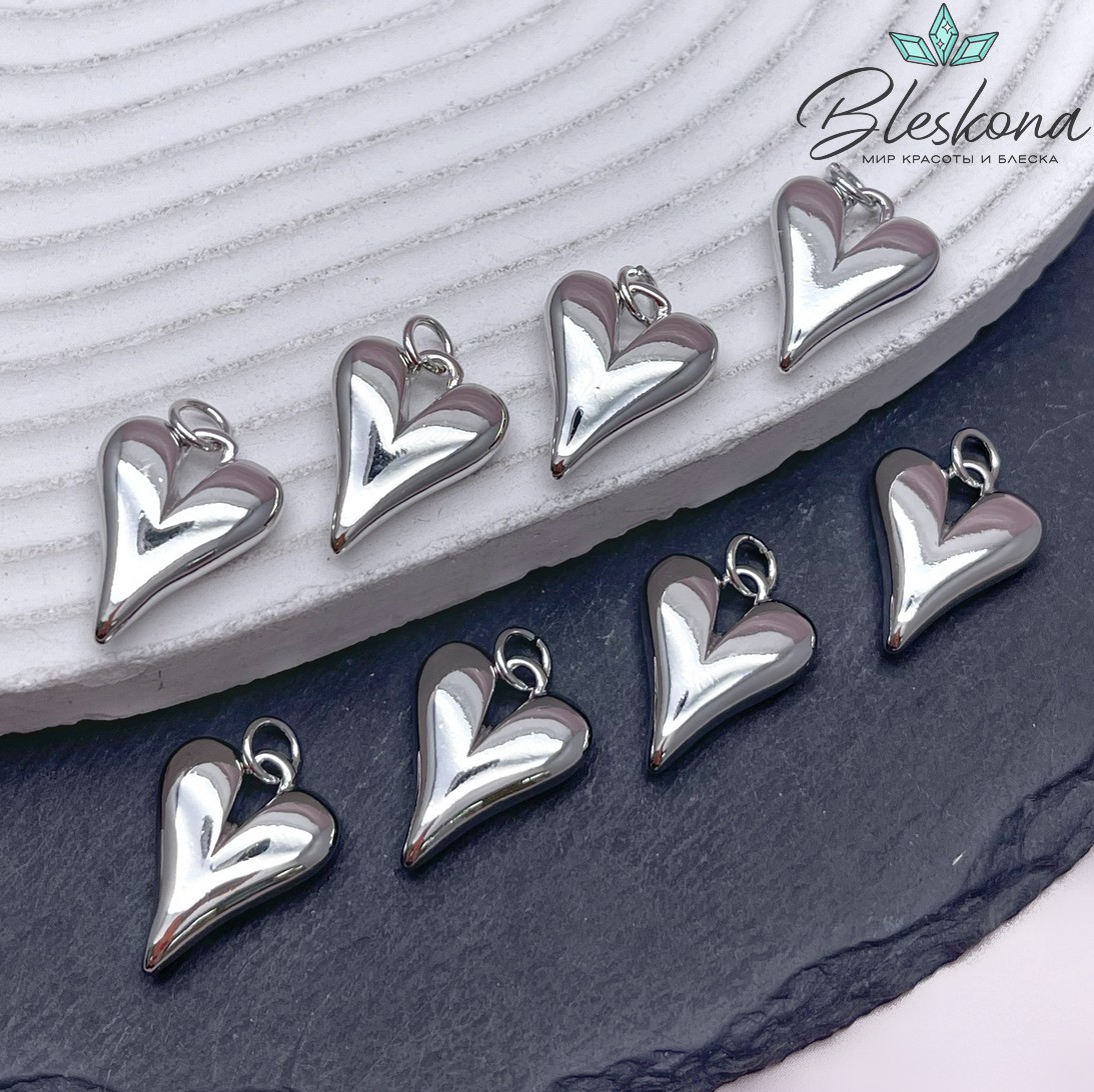 13*17 мм Цвет серебро, Подвеска сердце объемное