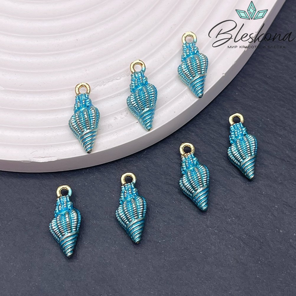 19*8,5 мм Цвет золото, Подвеска ракушка голубая эмаль