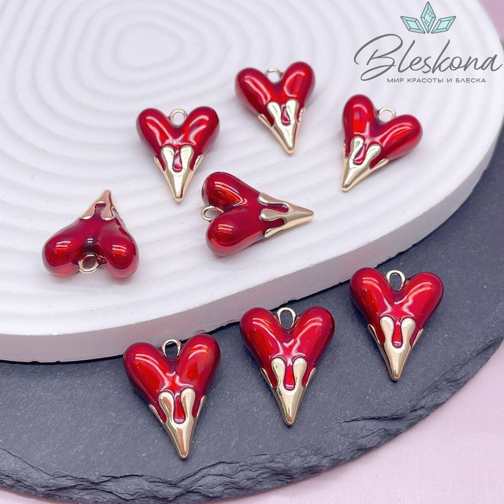19,5*24,5 мм Цвет золото, Подвеска Сердце красная эмаль 