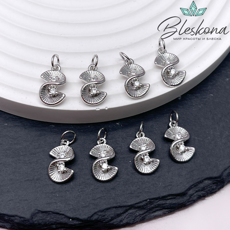 14*8 мм Цвет серебро, Подвеска Воланчик с цирконами