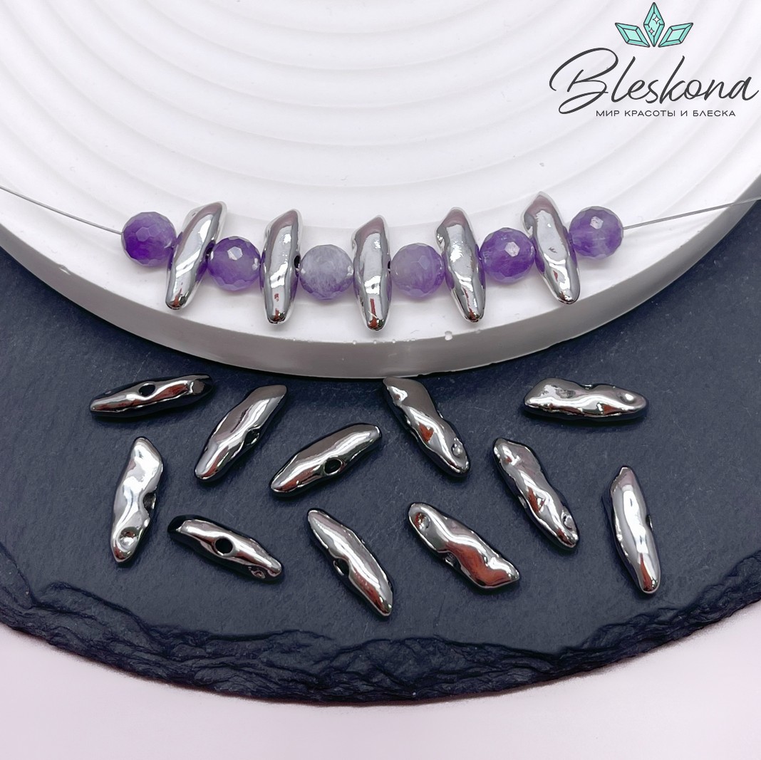 4,5*14,5 мм Цвет серебро, Бусина фриформ 